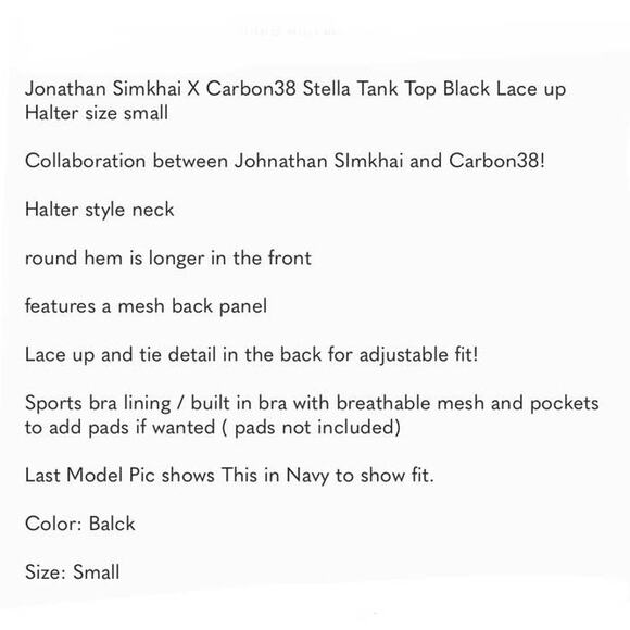 NWOT  Jonathan Simkhia x Carbon28 Stella Lace Up Back Athletic Workout Tank Sm - Picture 8 of 8